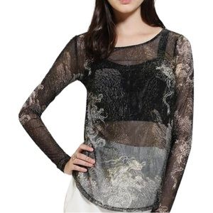 UO Silence + Noise Irezumi Dragon Sheer Long Sleeve Top